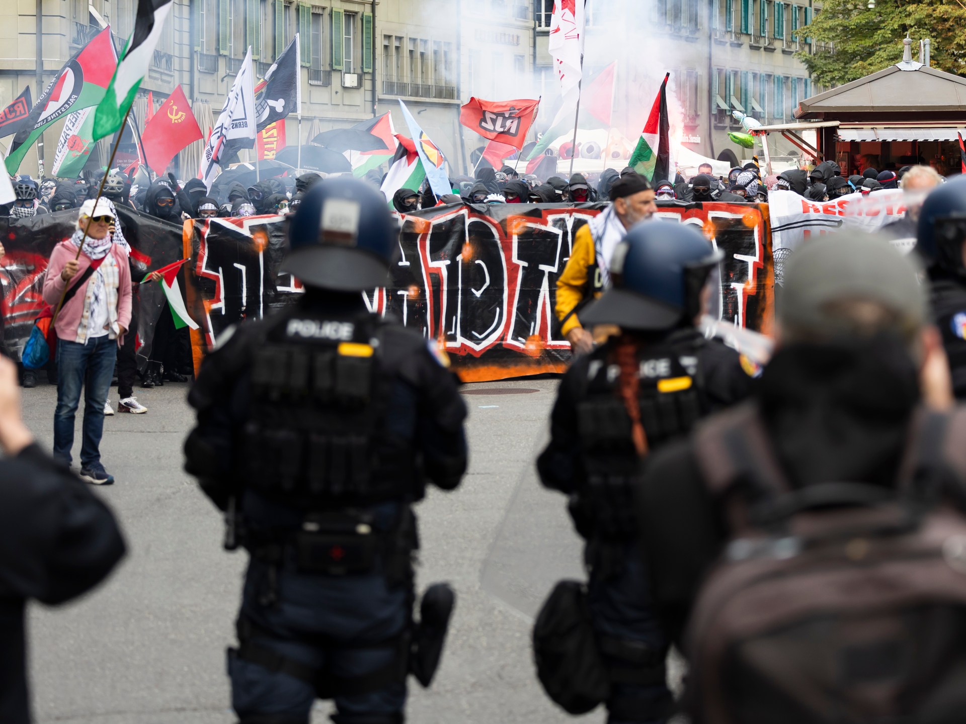 صدامات واشتباكات عنيفة بمظاهرة مؤيدة للفلسطينيين في برن السويسرية